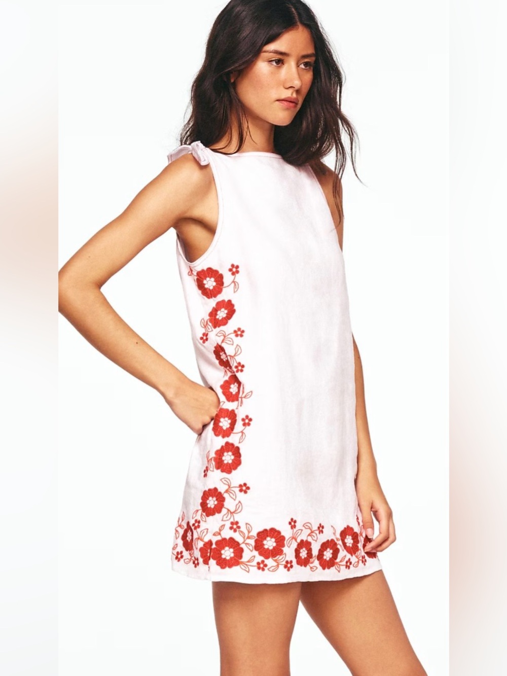 J. Crew White Mini Dress with Red Floral Embroidery NWT